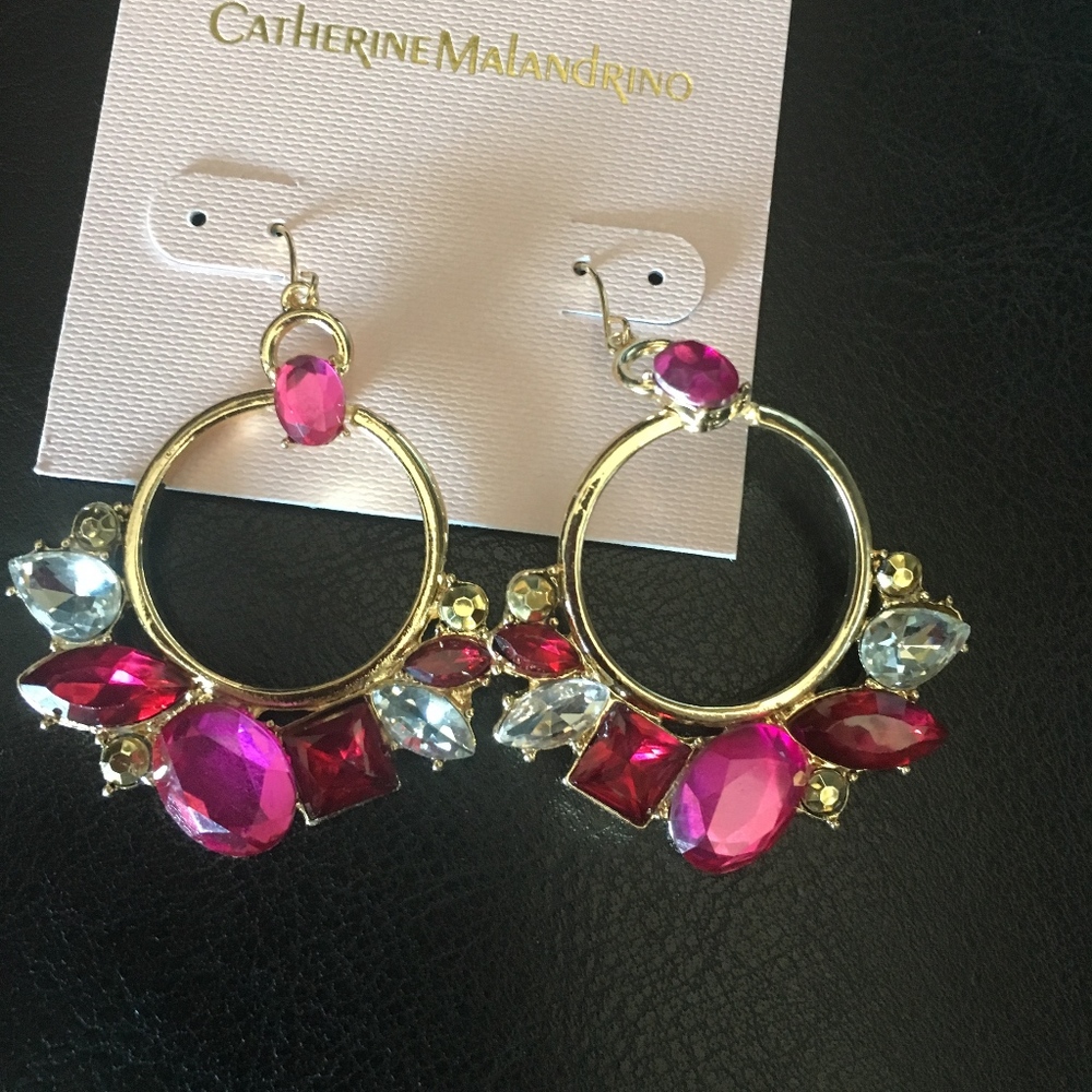 Catherine Malandrino Pink Magenta stones Hoops